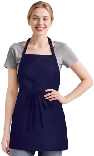 NLUS Kitchen Cooking Apron with 3 Pockets, Adjustable Bib Apron Chef