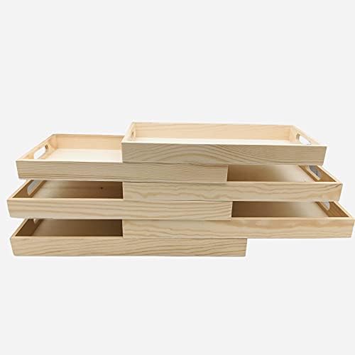 Unfinished Wood Trays for Crafts 6 Pack - Nested Rectangular with