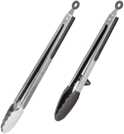 Kitchen Mama DuoEssentials Cooking Tongs Set, Metal Gray