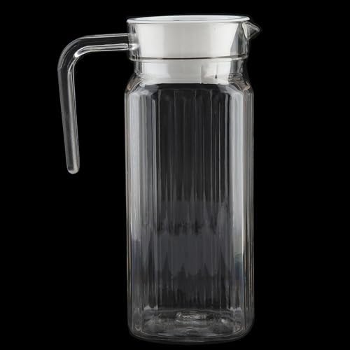Small Glass Pitcher With Lid, Acrylic Transparent Bottle Striped Water