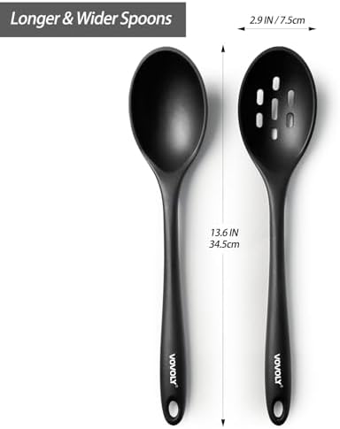 Vovoly Silicone Spoons for Cooking - Extra Large Solid & Slotted Set