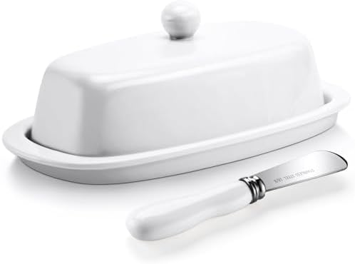 Ceramic Butter Dish with Lid and Knife for Countertop Refrigerator