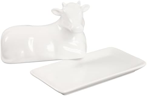 Porcelain Butter Dish with Lid, Butter Holder, Cow Figurine Shape