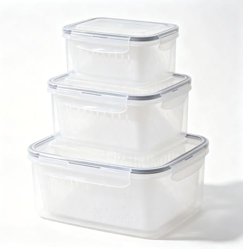 3-Pack Fruit Storage Containers with Strainer and Drain Lid