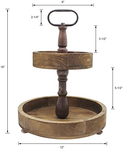 CVHOMEDECO. Rustic 2 Tiered Tray Stand Farmhouse Wood Serving Tray