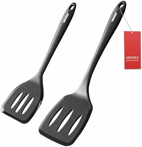Vovoly Silicone Spatula Set 600°F Heat Resistant Slotted Turner, 2Pc