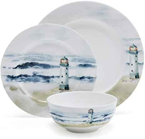 Mikasa Seaside Coastal Bone China Lightweight Chip Resistant 12 Piece Dinnerware Set, Service for 4