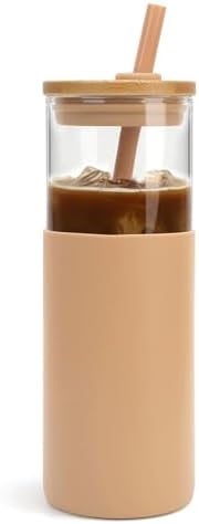 Tronco 24 oz Glass Tumbler with Lids and Straws, Reusable Iced Coffee