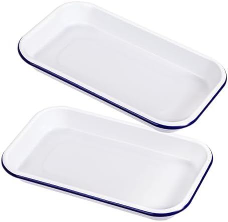 Webake Enamelware 1/8 Sheet Pan, 2 Pack Enameled Steel Small Baking