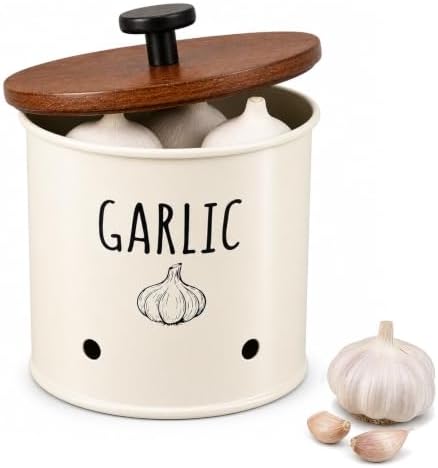 Garlic Keeper for Counter with Wooden Lid - Nordic Design Garlic