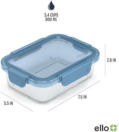 Ello Color Lock 3.4 Cup Glass Meal Prep Containers, 5 Pack