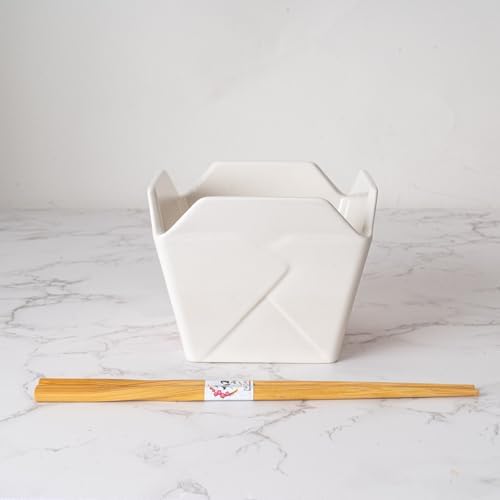 Urban Tokyo Chinese Takeout Box Style Porcelain Bowl With Chopsticks