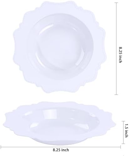 COLOSUS 60PCS White Disposable Bowls, 12oz Nice Beaded Dessert Bowls.