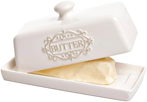 Ceramic Butter Dish with Lid, 7.7 x 4 Inch, Engraved Butter Keeper