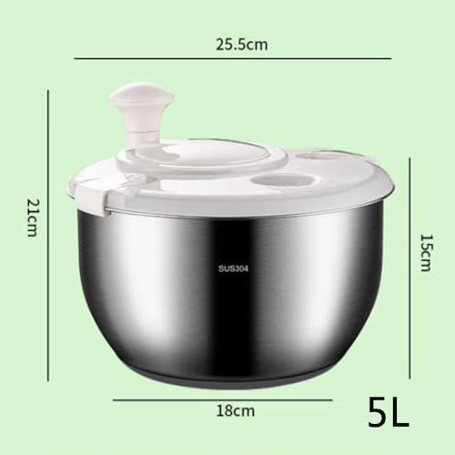 6L Salad Spinner, Stainless Steel Large Vegetable Washer, PP Lid, for