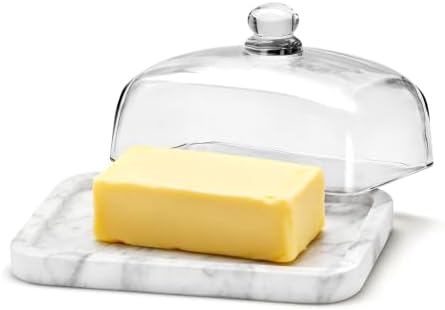 Marble Butter Dish with Lid, Wide Butter Holder 7.2"L x 5"W