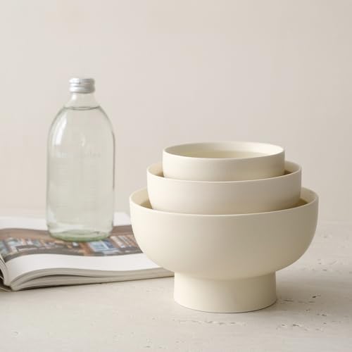 WENSHUO Pedestal Bowl, Decorative Ceramic Fruit Bowl, 6.7 in, Matte