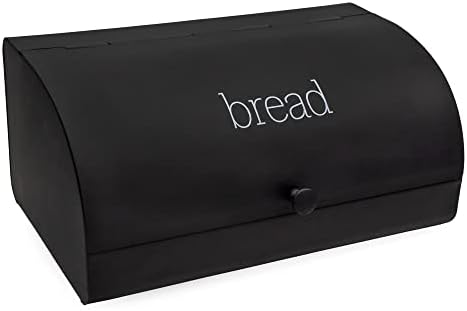AuldHome Design Farmhouse Black Bread Box; Retro Vintage Style Enamel Countertop Bread Bin