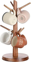 Coffee Mug Tree 6-Hook,Acacia Wood Mug Holder Countertop