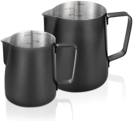2 Pack Matte Black Milk Frothing Pitcher, 12oz/350ml & 20oz/600ml