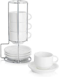Sweese 2.5 Ounce Porcelain Stackable Espresso Cups with Saucers and