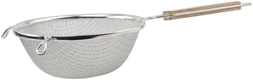 Winco 6 1/4" Tan Double Mesh Tin-Plated Steel Strainer, Fine, Tin