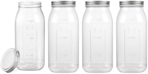 novelinks 64 oz Large Plastic Mason Jars with Airtight Lids Wide Mouth