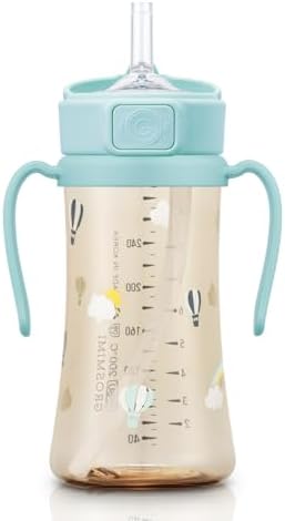 GROSMIMI PPSU Baby Straw Cup Stage 2, 12M+, Spill-Proof, 10oz