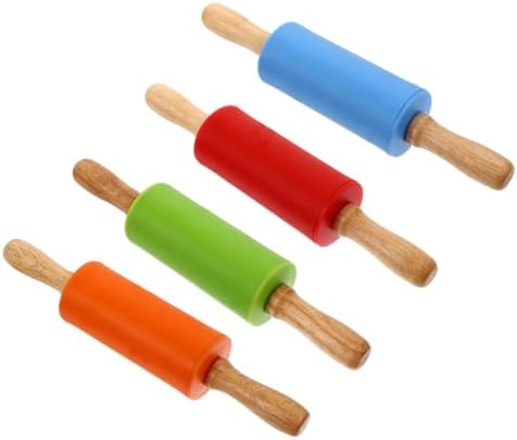 4 Piece Silicone Rolling Pin for Dough with Wood Handle