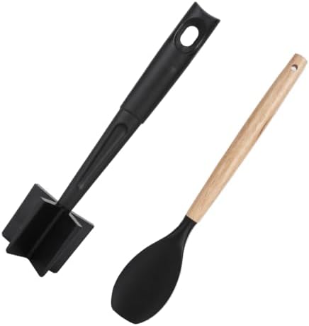 2-Piece Meat Chopper and Silicone Spatula Set, Hamburger Masher,Black