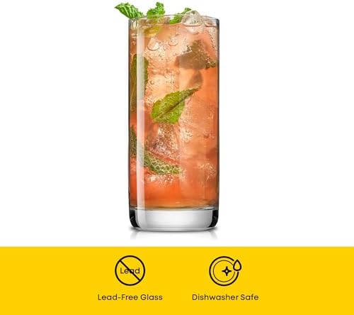 JoyJolt Faye 13oz Highball Glasses, 6pc Tall Glass Sets. Lead-Free