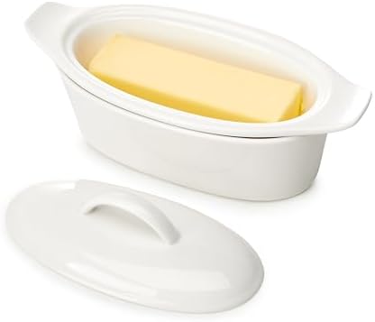 3-Piece Butter Dish with Water Reservoir, Porcelain Butter Boat with
