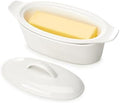 3-Piece Butter Dish with Water Reservoir, Porcelain Butter Boat with