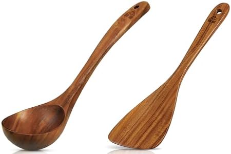 Acacia Wood Spatula and Teak Ladle Set