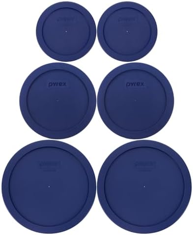 Pyrex (2) 7402-PC, (2) 7201-PC, & (2) 7200-PC Blue Lids - Made in USA