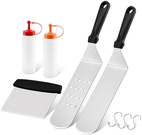 Leonyo Stainless Steel Griddle Spatula Set of 5 for Outdoor Grilling