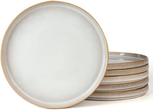 famiware Star 10/8 inches Dinner Plates Set for 6, Cappuccino White