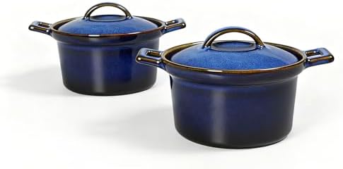 Mini Cocotte Set, Ceramic Serving Tureen, Blue, 16.9 OZ, Set of 2
