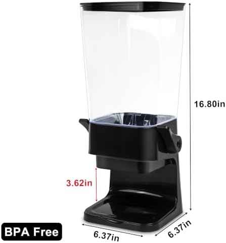 5L Cereal Dispenser Countertop with lids, Organization and Storage Containers for Kitchen and pantry, Rice Dispenser for food, Cereal, Beans, Nuts, Snack,Oatmeal, Dog Food, Bird Seed, Black, 1Pc