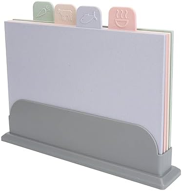 Color Coded Cutting Boards Set with Holder, 4 Plastic Chopping Board