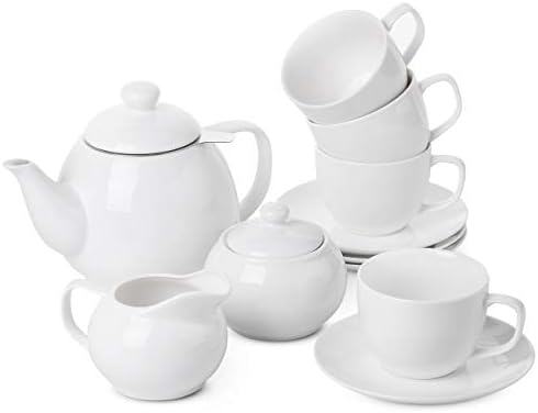 BTaT Royal Tea Set - 4 Porcelain Tea Cups (8oz), Pot (32oz), Creamer &