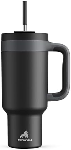 POWCAN 40 oz Tumbler with Handle, 2-in-1 Straw and Sip Lid, Leakproof
