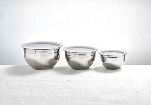 Le Creuset Stainless Steel Nested Mixing Bowls with Plastic Lids, Set of 3