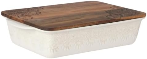6 Quart Ceramic Casserole Baking Dish With Wood Lid Vintage Lace