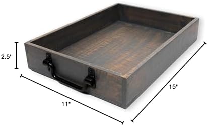 GoCraft Handmade Wooden Tray with Metal Handles – 15" x 11" x 2.5"