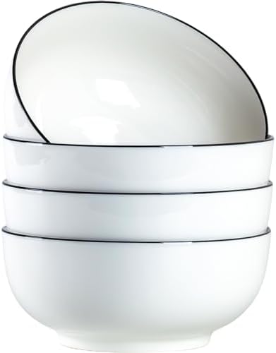 40 oz Large Soup Bowl, Pho Bowls, 7-Inch Rimmed Off-White Porcelain