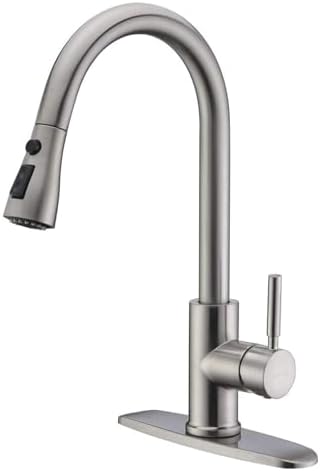 WEWE High-Arc Pull-Down Kitchen Faucet, Brushed Nickel