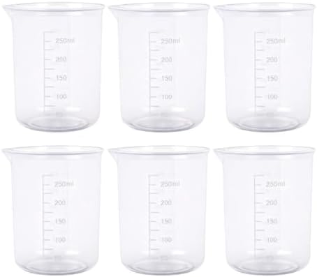 6-Pack Plastic Graduated Lab Beakers, 250ml & 300ml Mixing Measuring