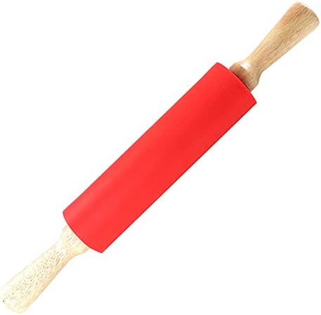 Silicone Rolling Pin Nonstick 15.35 Inch Wooden Handles