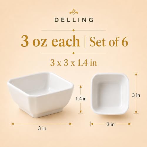 DELLING 3 Oz Ceramic Dipping Bowls Set of 6, Porcelain Soy Sauce Dish